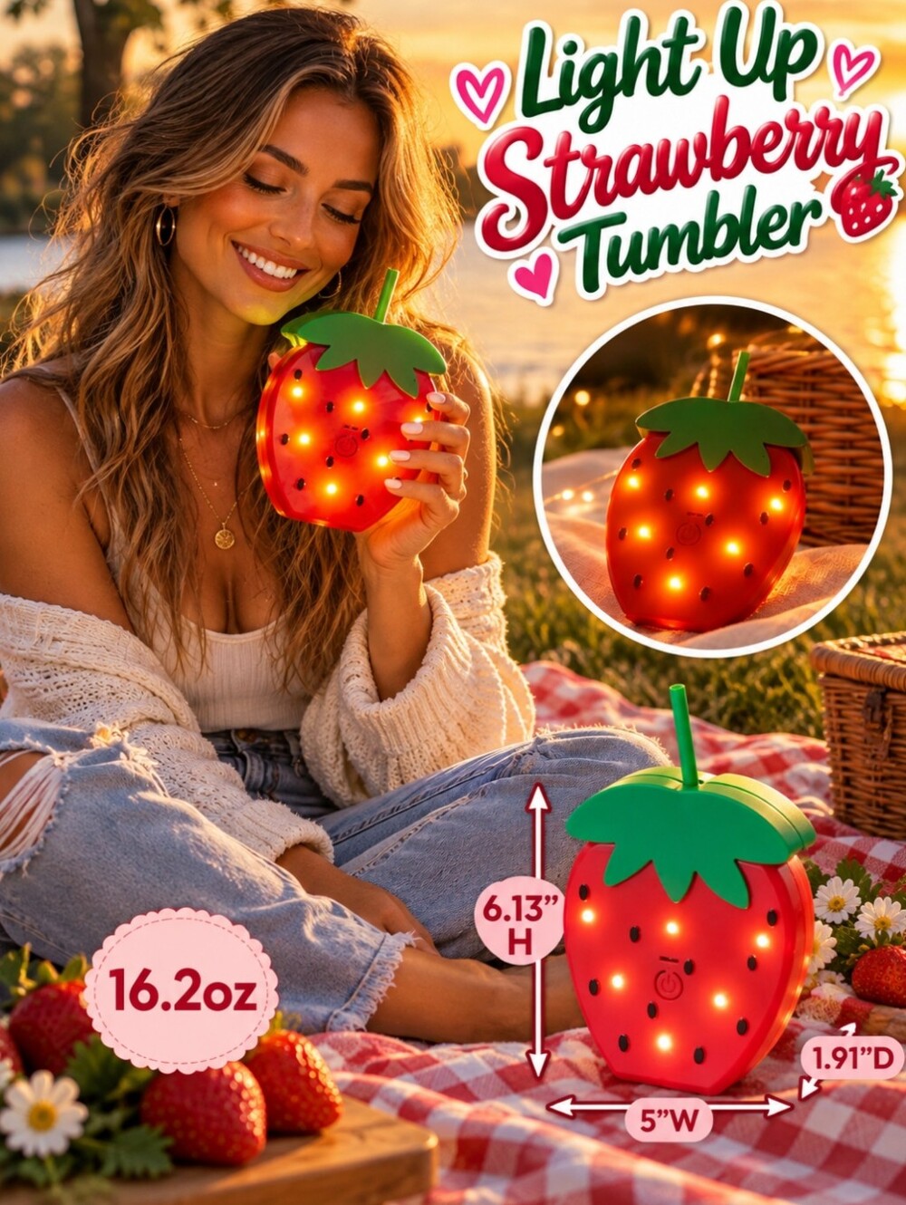Light Up Strawberry Tumbler 16.2oz